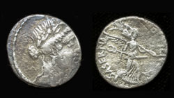 L. Hostilius Saserna, Denarius, Victory with Trophy reverse